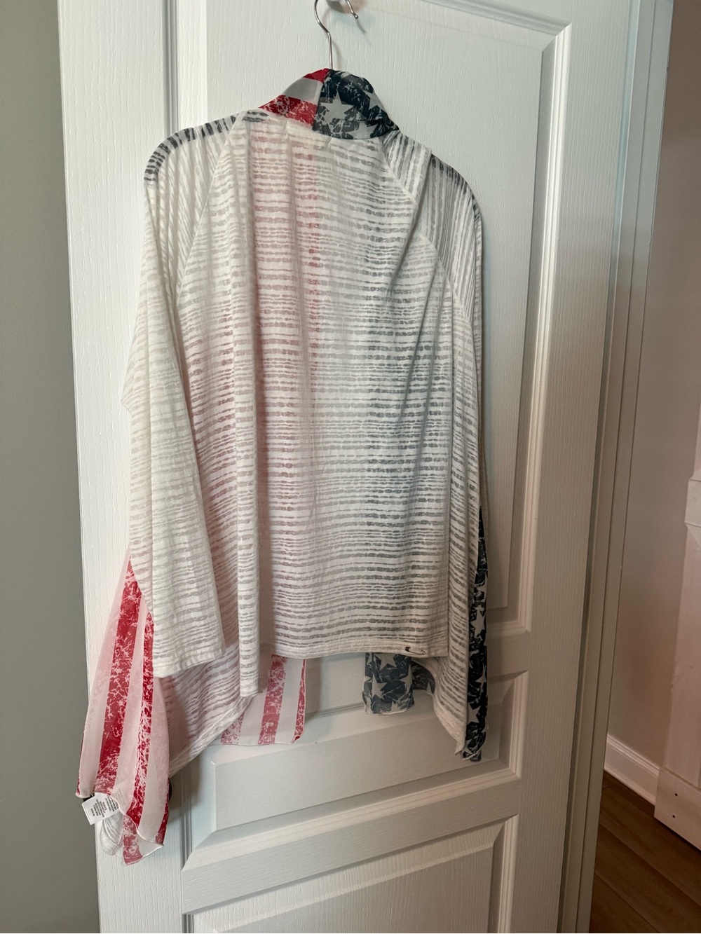 Unknown Brand Lightweight White Striped Shawl with Red and Blue Accents